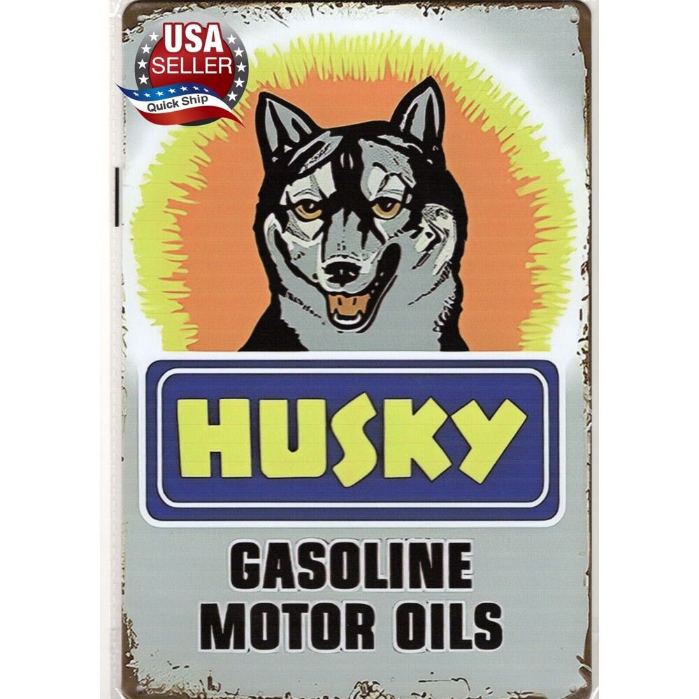 Retro Distressed Tin Sign • Petroliana • Husky Gasoline & Motor Oils • Husky Dog